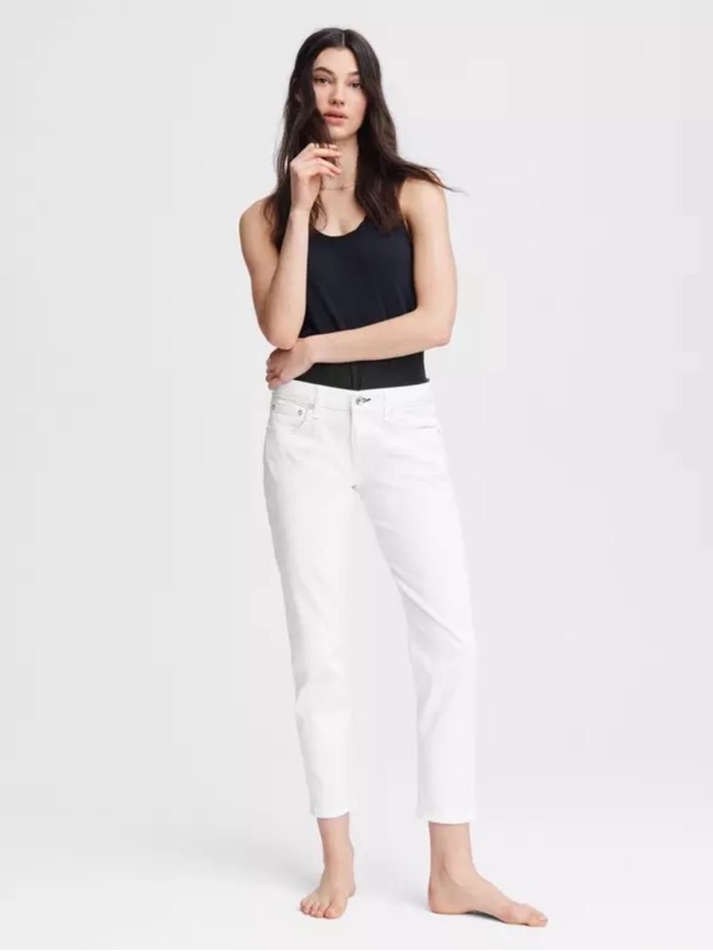 NWT Rag & Bone Dre Low Rise Slim Boyfriend Jeans Sz 24 White Denim Jeans